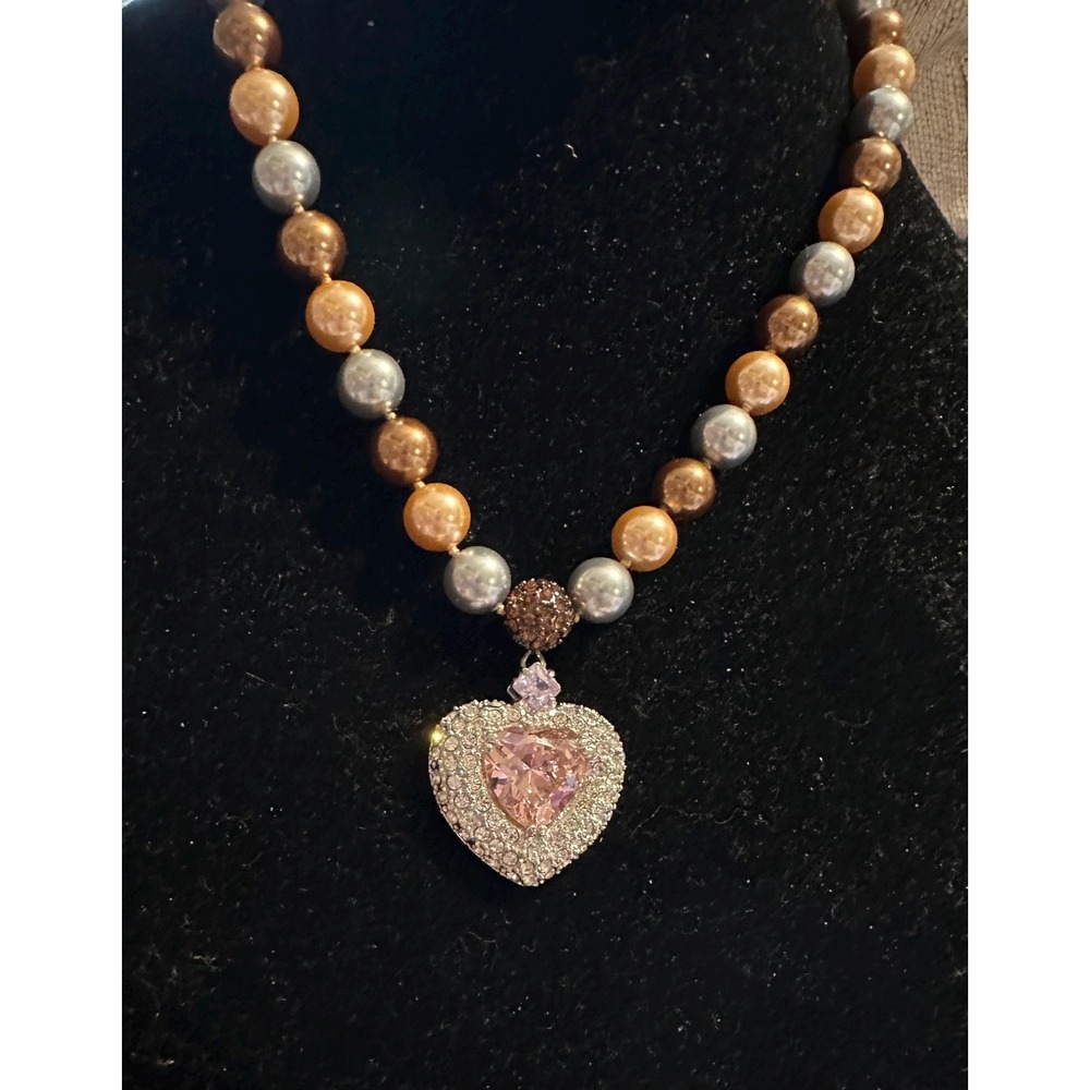 Nolan Miller Pearl Necklace w/ Heart Pendant